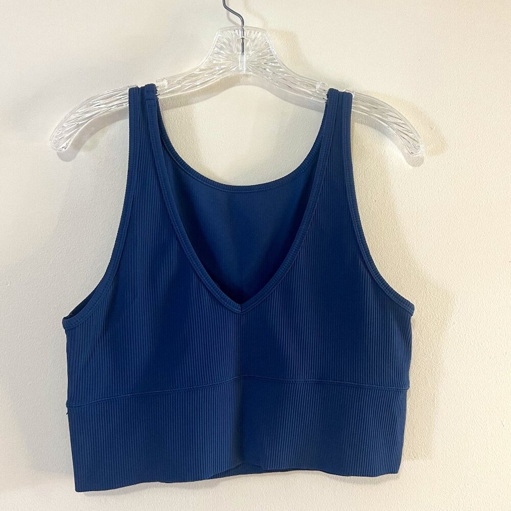 Lululemon Power Pivot Everlux Tank Crop Navy Blue V Neck Back Size 12